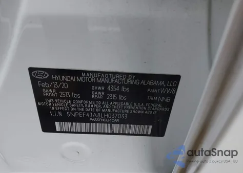 2020 Hyundai Sonata Sel from USA, damaged, VIN 5NPEF4JA8LH037033